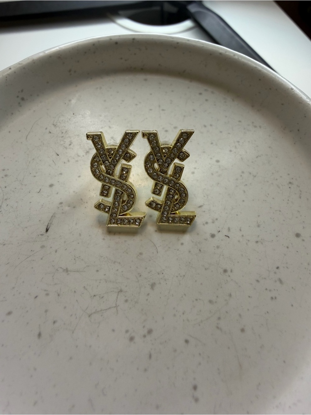 Source Unknown Gold-Tone Crystal Logo Earrings